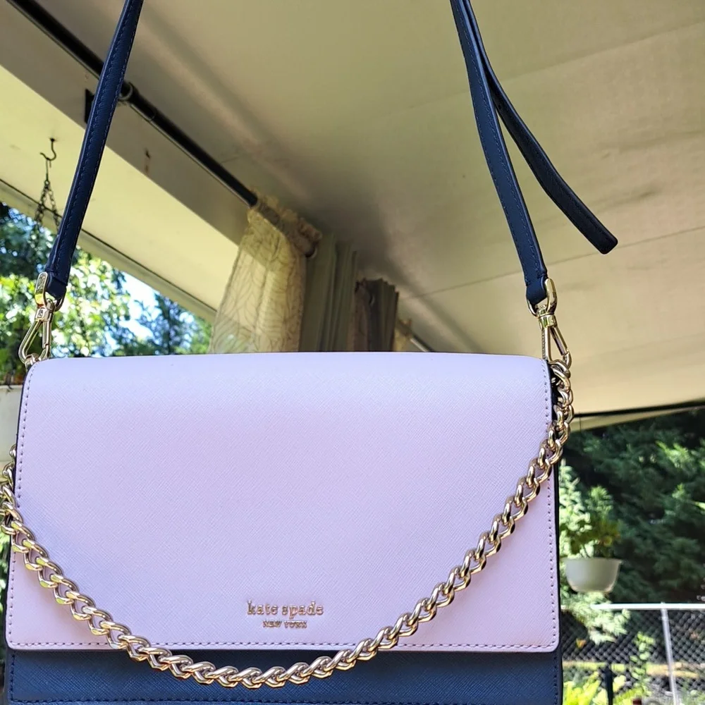 NEW Kate Spade Cameron Lavender /Navy and White Bag /Crossbody EC - Picture 1 of 16